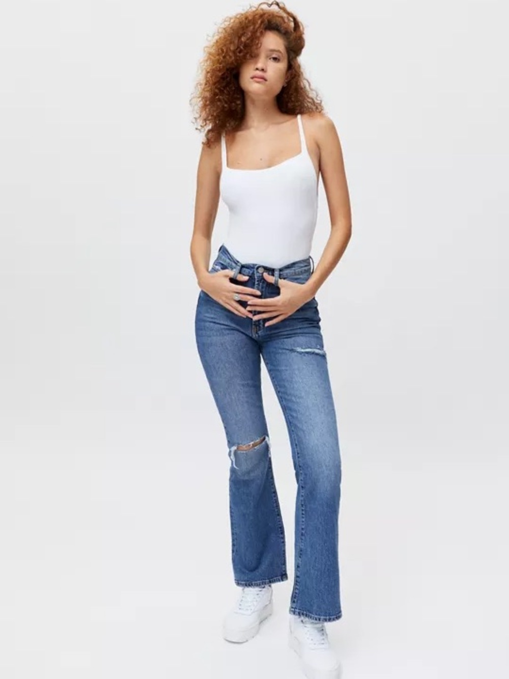 BDG High-Rise Distressed Blue Bootcut Jeans